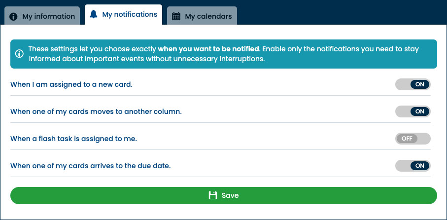 Interface de paramétrage des notifications dans Otilus.