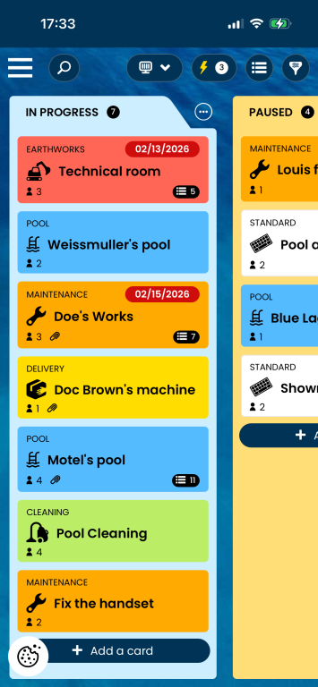 Interface Kanban mobile d'Otilus