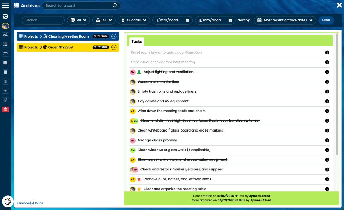 Interface d'archive dans Otilus