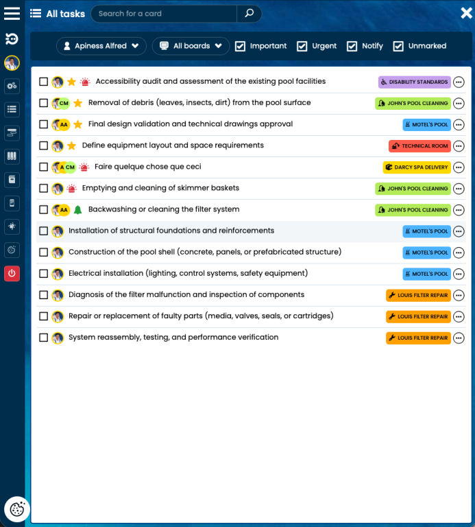 Interface 'Mes tâches” d'Otilus