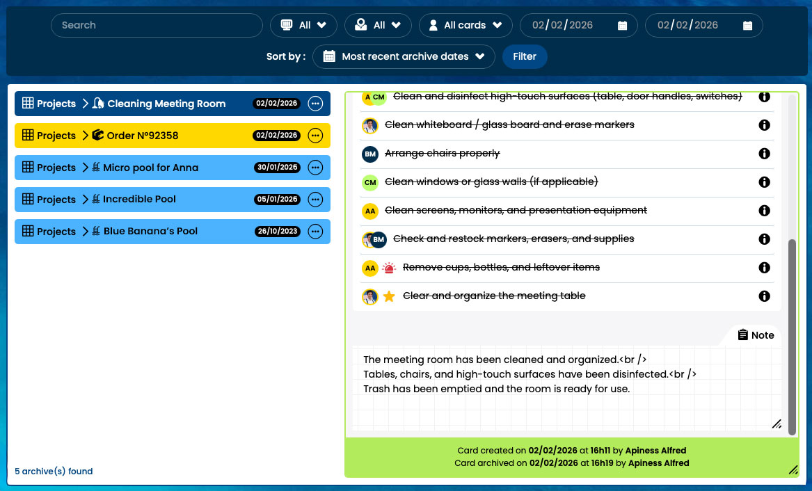Dans Otilus, un système d’archives permet de retrouver toute trace de vos actions passées.